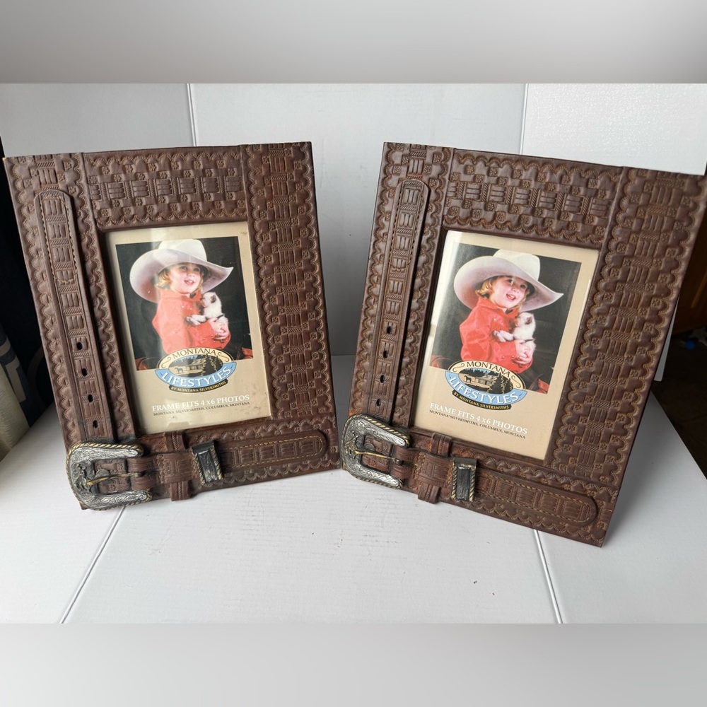 Montana Silversmiths Belt Buckle Picture Frames Set Of 2 Cowboy Western